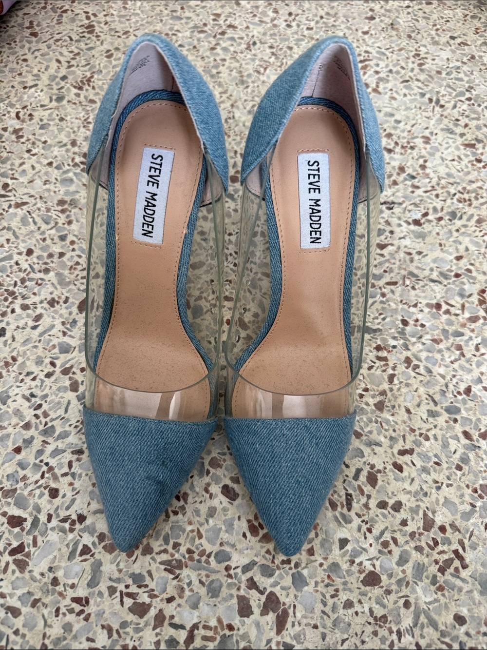 Steve Madden Blue Denim Pointed-Toe Pumps with Clear Panels